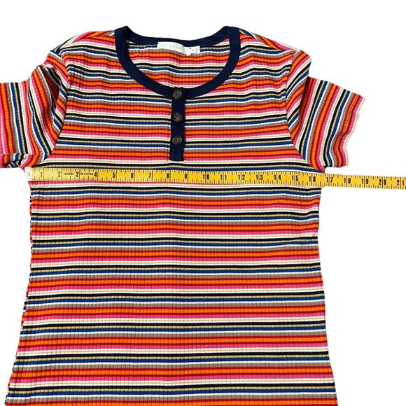 Lush Y2K Style Ringer Top Womens Size M Multicolor Striped Easy Casual Stretch - Picture 8 of 9